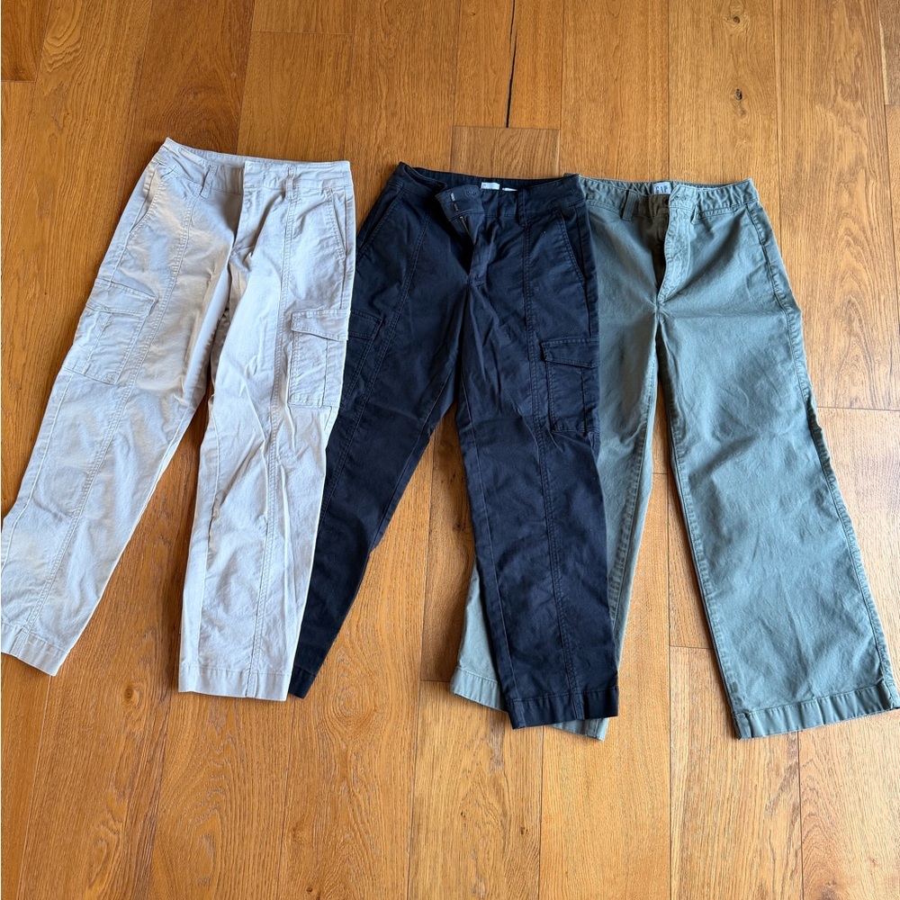 Lot of a new day cargo style pants and one pair of gap green casual pants.